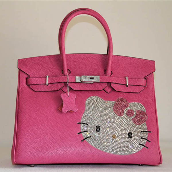 High Quality Fake Hermes Birkin Hello Kitty 35CM Togo Leather Bag Peach HK0001 (5)